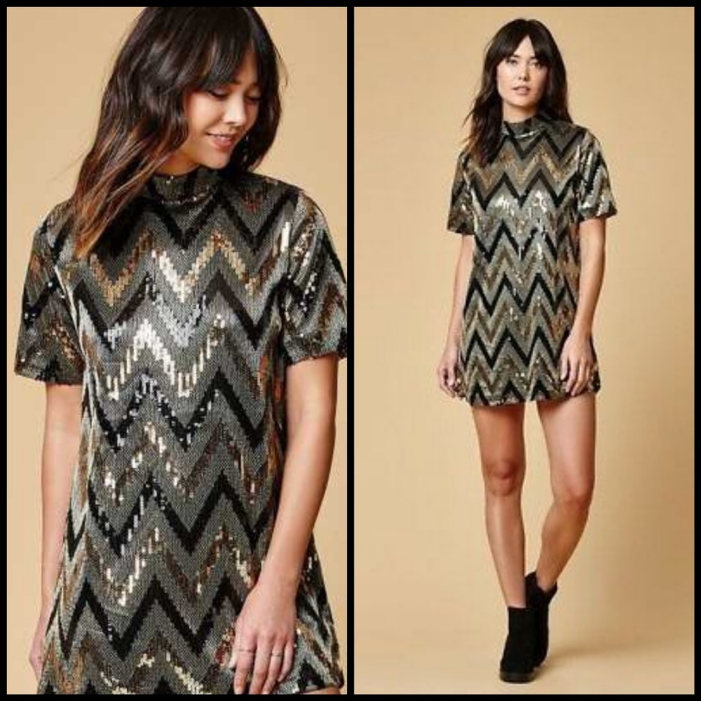 NWT Sequin High Neck Dress